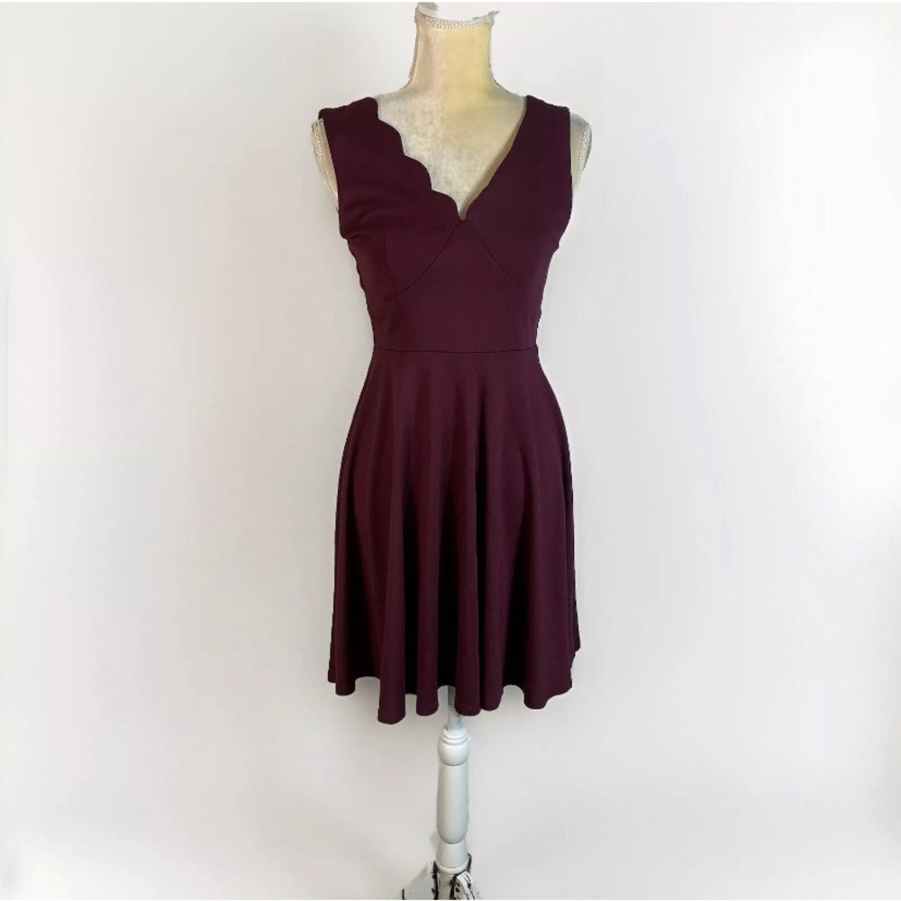 Altar'd State maroon  Mini Skater Sleeveless Dress with Scallop V-Neck S